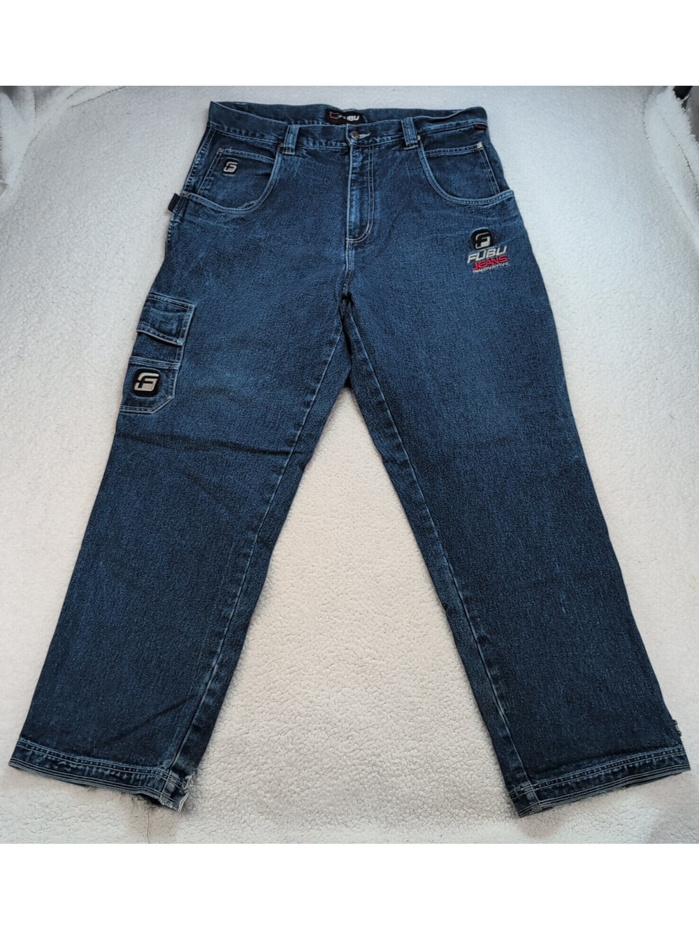 FUBU The Collection Carpenter Jeans Men's 38x34 Blue Embroidered Logo Baggy